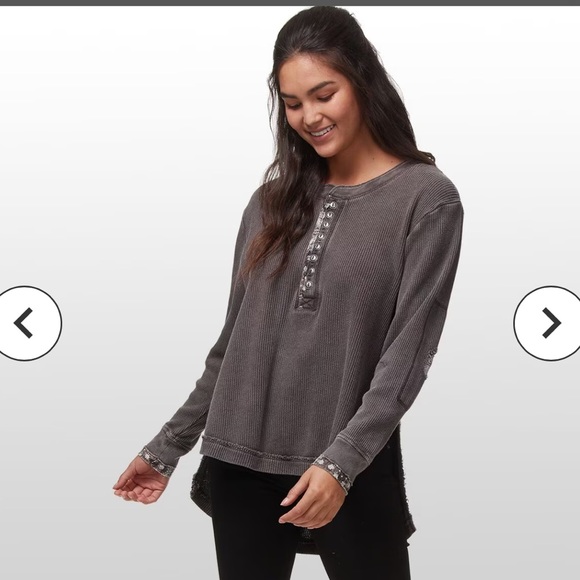 Free People Tops - Free People Size Small Grey Fall For You Henley Top Split Thermal Half Button